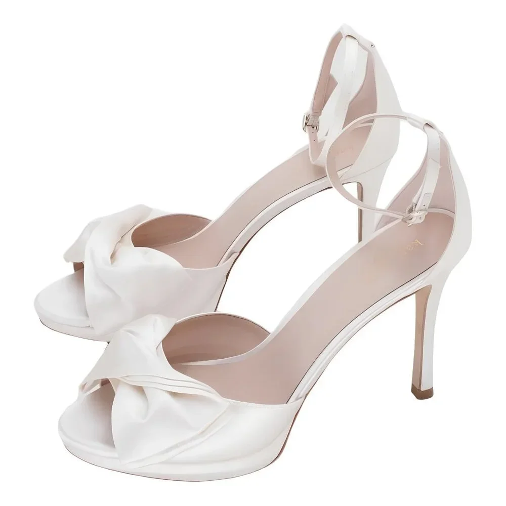 kate spade White Satin Knot Ankle-Strap High Heels - Picture 2 of 6